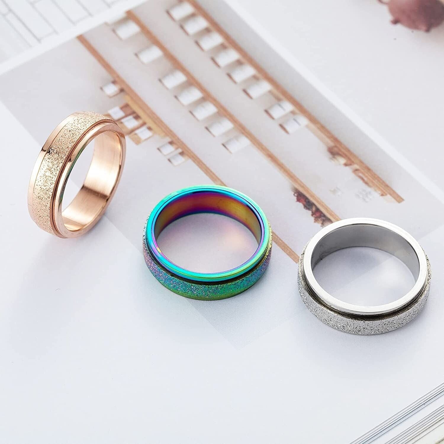 Anxiety Spinner Rings Rotating Stress Fidget Band Men or Women Unisex S/Steel AU