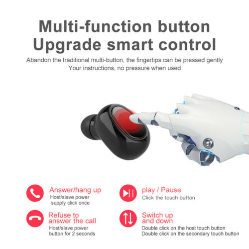 Bluetooth 5.0 Wireless Headset Earphone Waterproof Stereo TWS Headphones Earbuds-Black