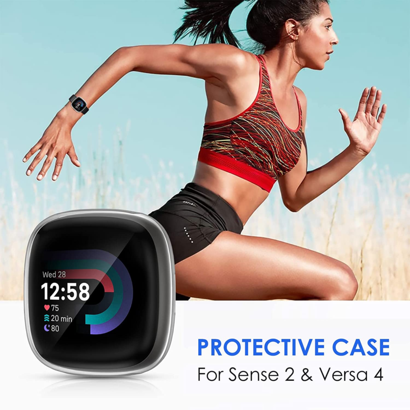 [1 Pack] For Fitbit Versa 4 3 Sense 2 Case TPU Soft Shockproof Cover Screen Protector
