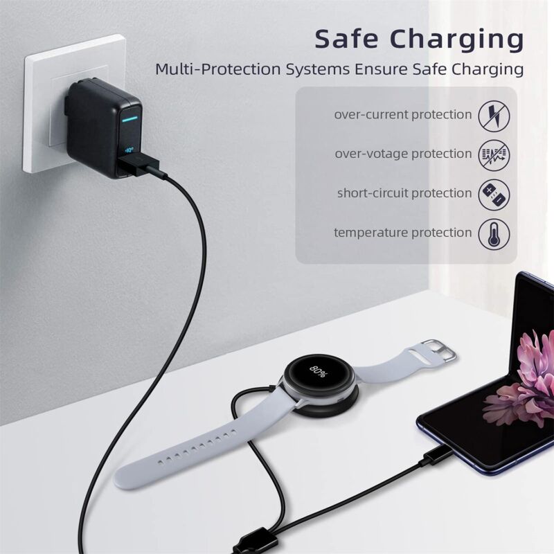 2 in 1 USB Charger Tpye C Cable For Samsung Galaxy Watch 5 Pro/5/4/3/Active 2/1