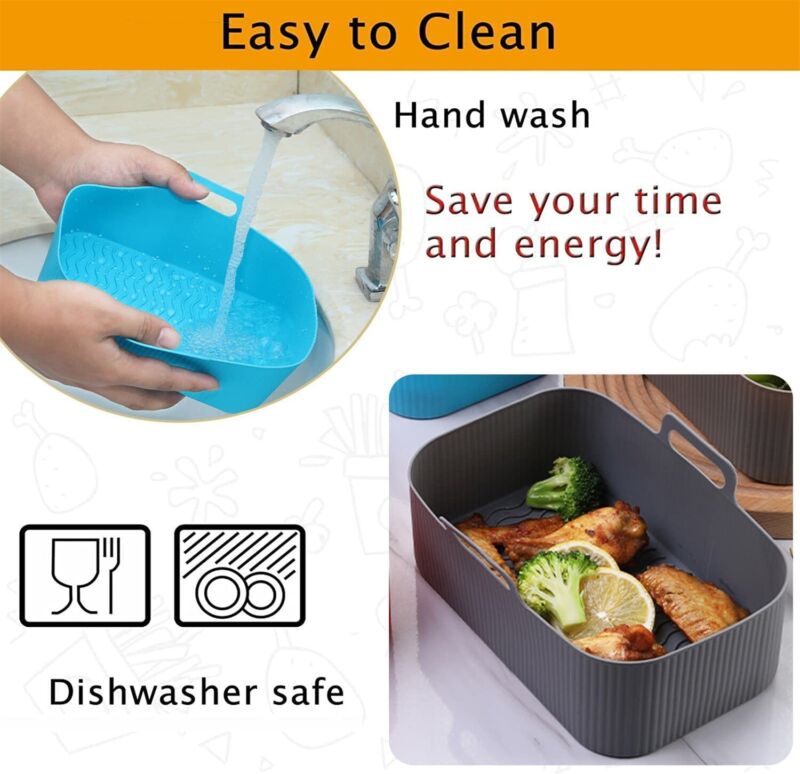 1/2x Air Fryer Durable Silicone Pot Basket Liner Rectangle Reusable Baking Tray