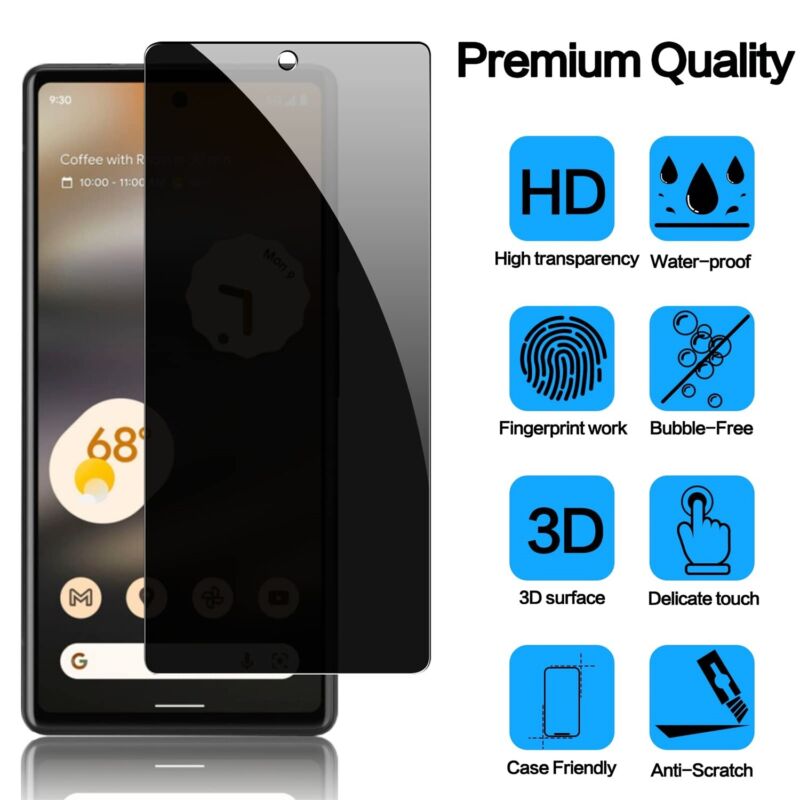 For Google Pixel 7a Privacy Anti-Spy Tempered Glass Screen + Camera Protector AU