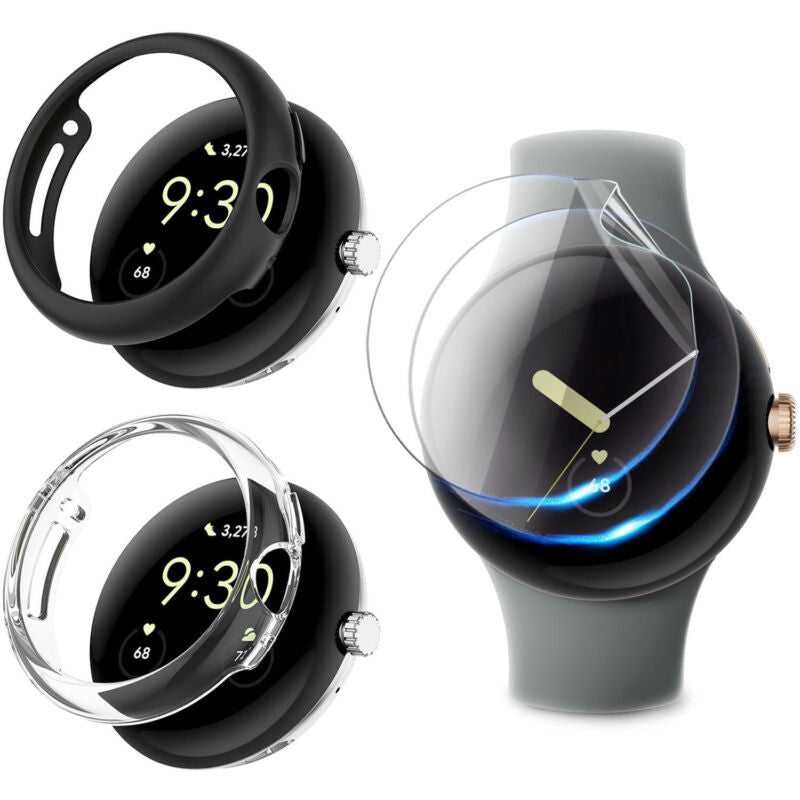 For Google Pixel Watch Case Shockproof Clear Hard Case Cover Screen Protector
