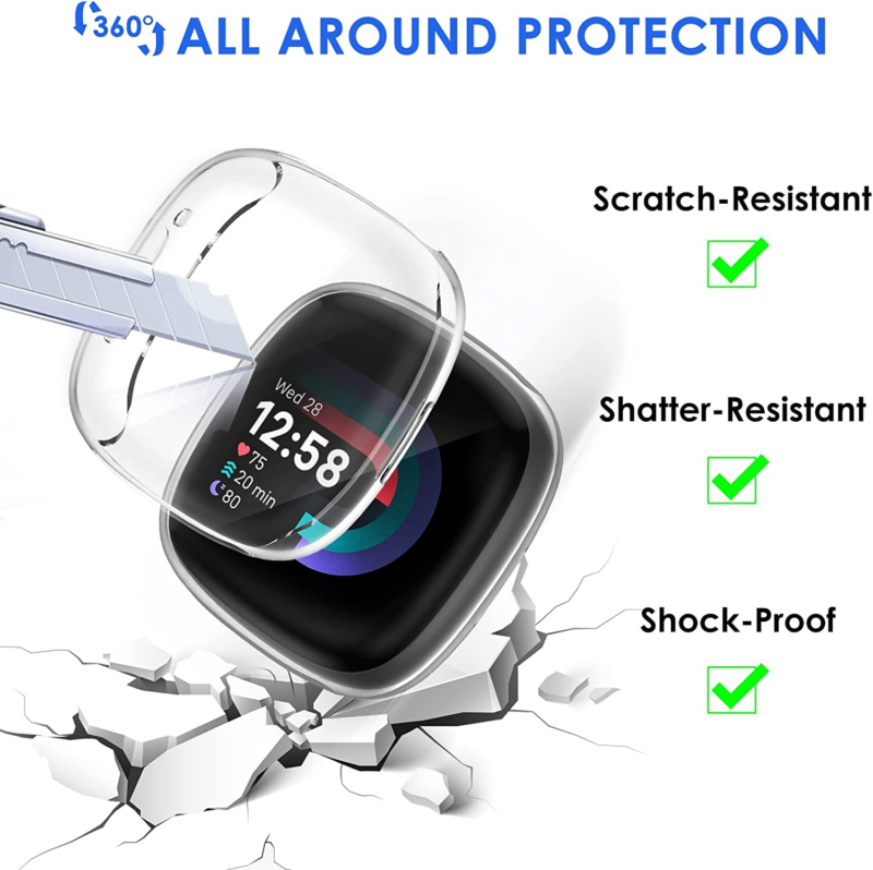 [1 Pack] For Fitbit Versa 4 3 Sense 2 Case TPU Soft Shockproof Cover Screen Protector