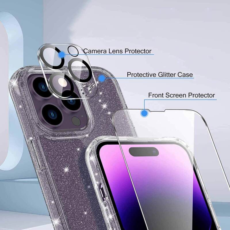Fr Apple iPhone 14 Pro Max Plus Case Shockproof Crystal Clear Glitter Soft Cover