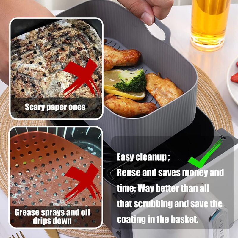 Air Fryer Durable Silicone Pot Basket Liner Rectangle Reusable Baking Tray