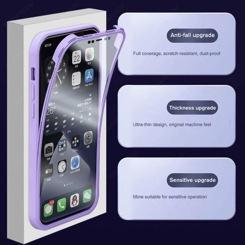 For iPhone 14 13 12 11 Pro Max  Shockproof Rugged 360 Full Body Clear Case Cover