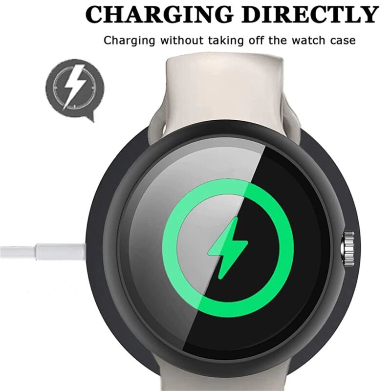 For Google Pixel Watch Case Clear 360 Full Body Cover Tempered Screen Protector