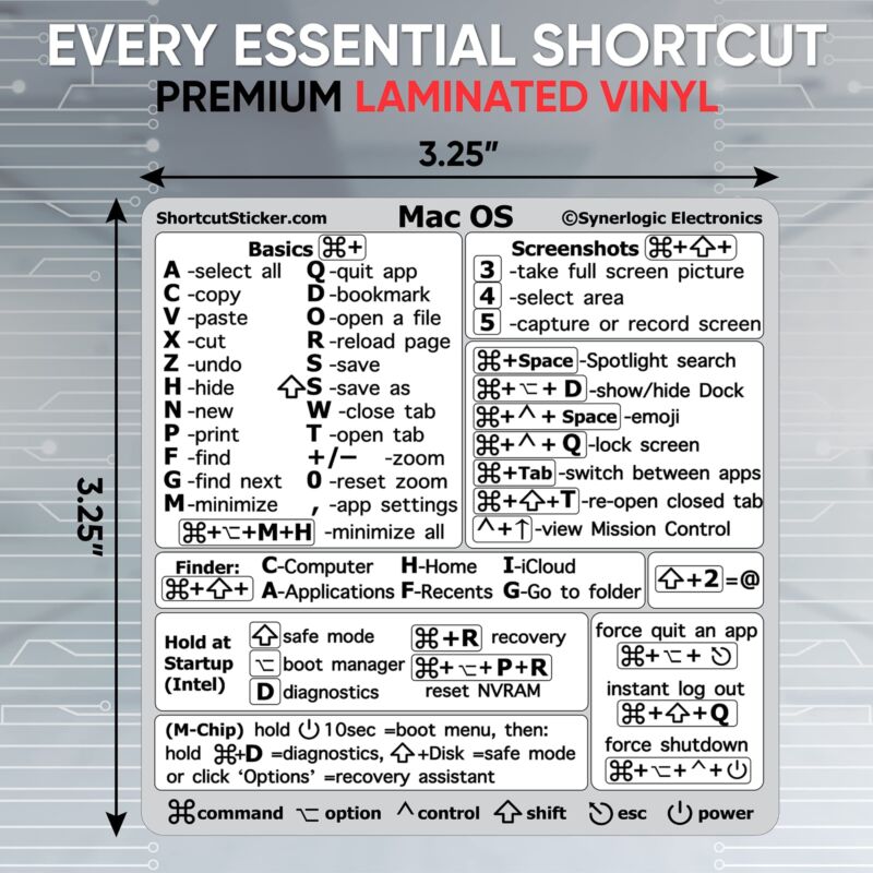 For Macbook PC Laptop Windows Reference Guide Keyboard Shortcuts Sticker Adhesive
