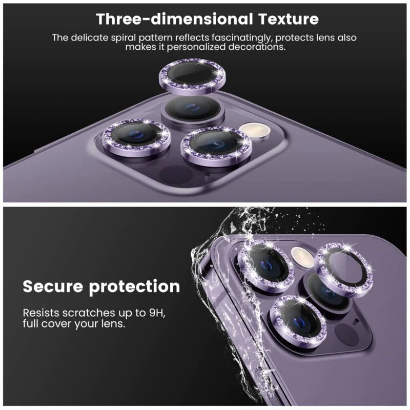 For iPhone 14 13 Pro Max Metal Camera Lens Glitter Cover Glass Protector