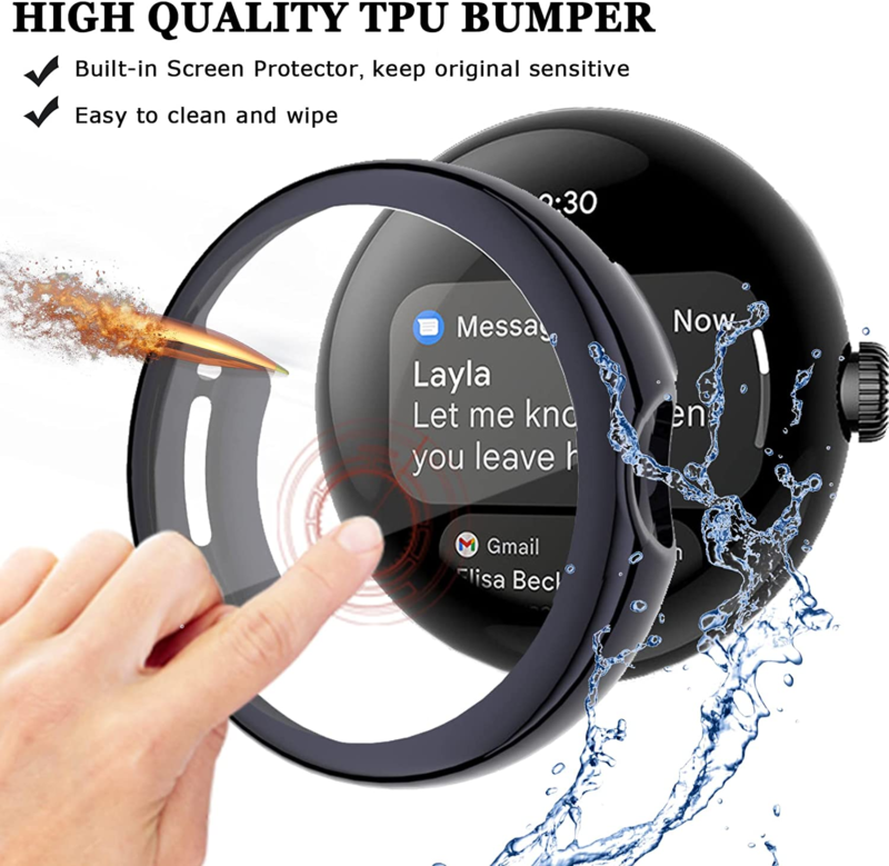 For Google Pixel Watch Case Clear Soft TPU 360 Full Body Cover Screen Protector