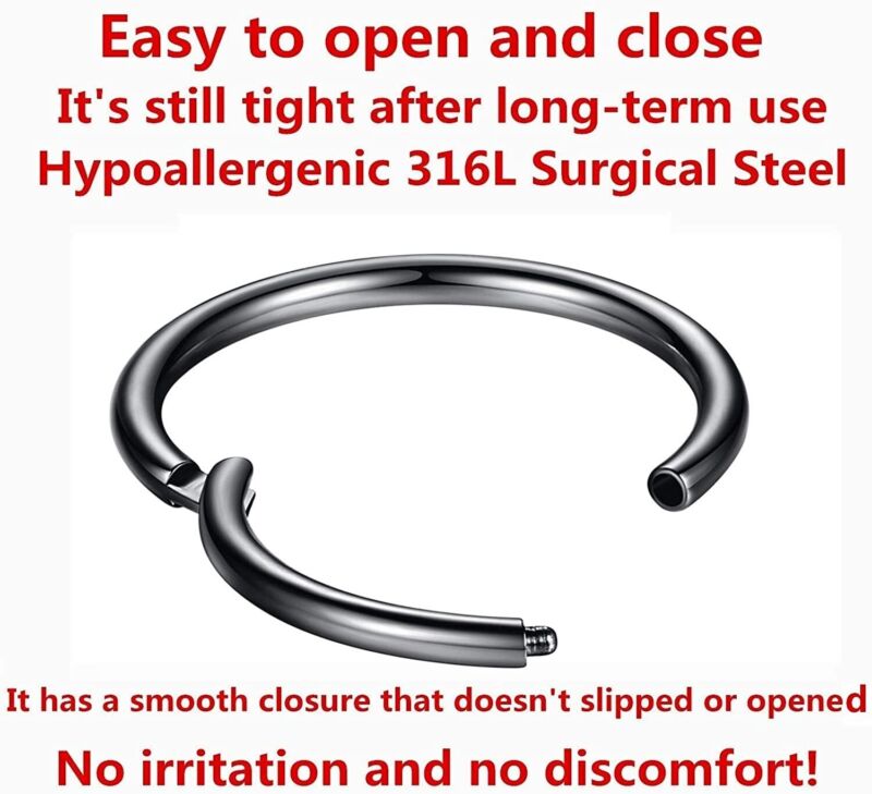 2X Nose Lip Ear Ring Hoop Rings Surgical Body Piercing Earring Stud 6-12 MM