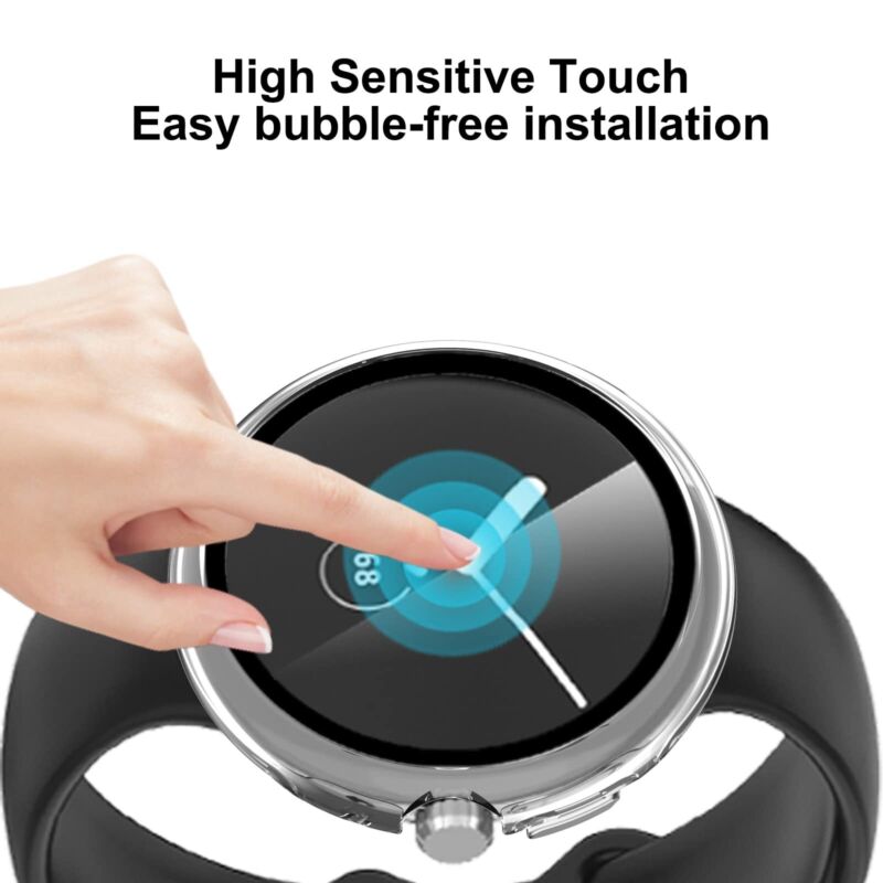 For Google Pixel Watch Case Clear 360 Full Body Cover Tempered Screen Protector