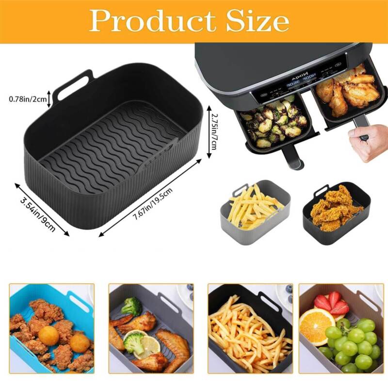 1/2x Air Fryer Durable Silicone Pot Basket Liner Rectangle Reusable Baking Tray