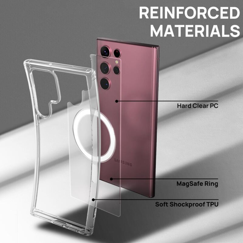 [FULL SET]For Samsung Galaxy S23 Ultra Plus Case Clear Magsafe Shockproof Magneti Cover