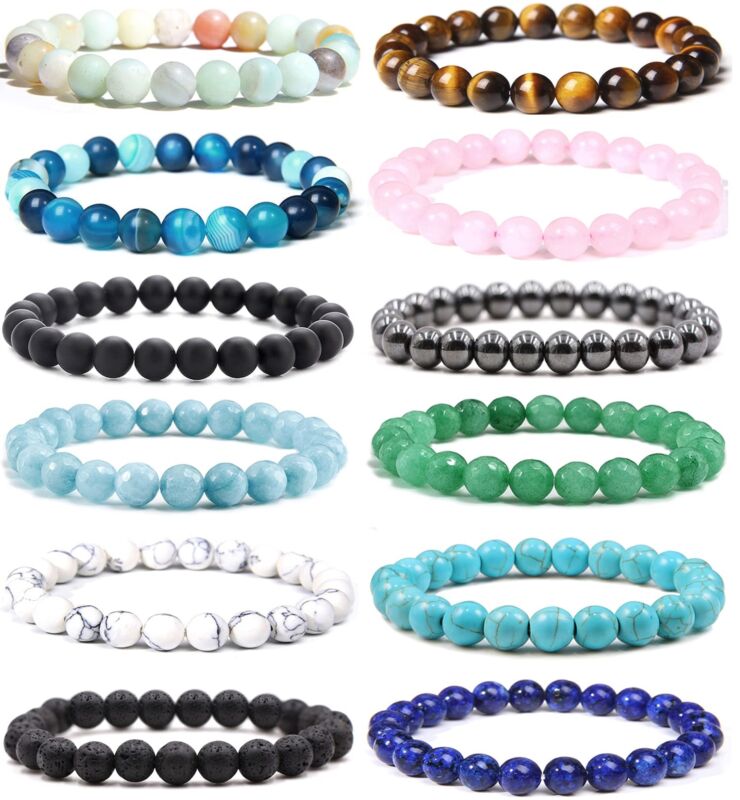 Natural Gemstone Beads Handmade Stretch Crystal Bracelets Healing Stone Reiki