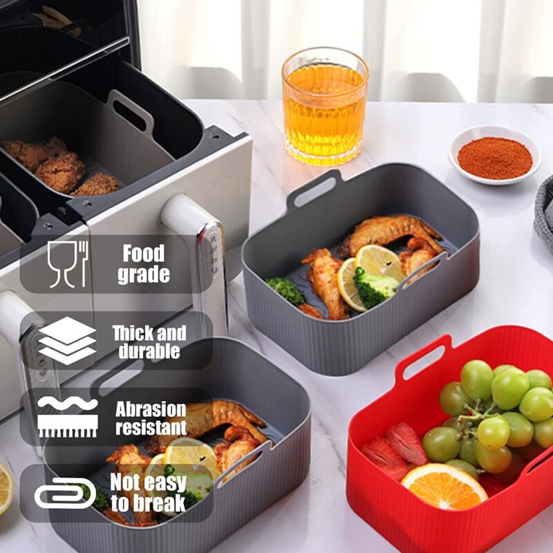 1/2x Air Fryer Durable Silicone Pot Basket Liner Rectangle Reusable Baking Tray