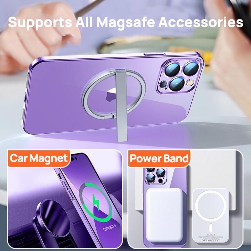 For iPhone 13 14 Pro Max Plus Case Clear Mag safe Plating TPU Magnetic Slim Cover