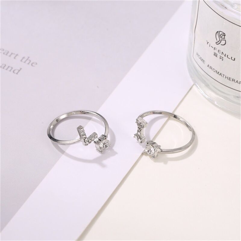 A-Z Initial Letters Silver Micro Zircon Rings Name Rings Adjustable Women AU