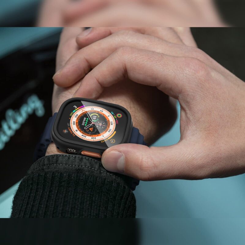 Maxshield For Apple Watch Ultra 49mm Tempered Glass Screen Protector Case Cover