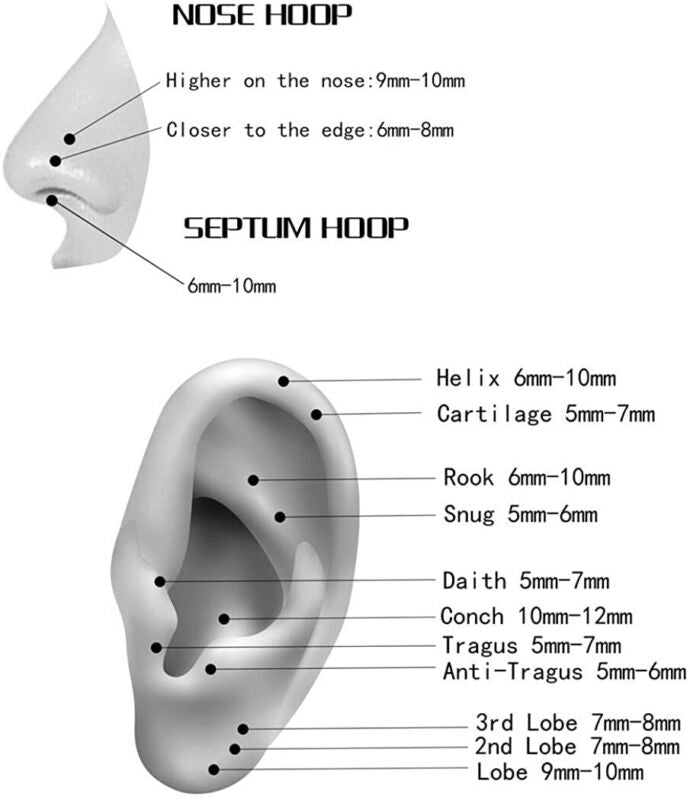 2X Nose Lip Ear Ring Hoop Rings Surgical Body Piercing Earring Stud 6-12 MM