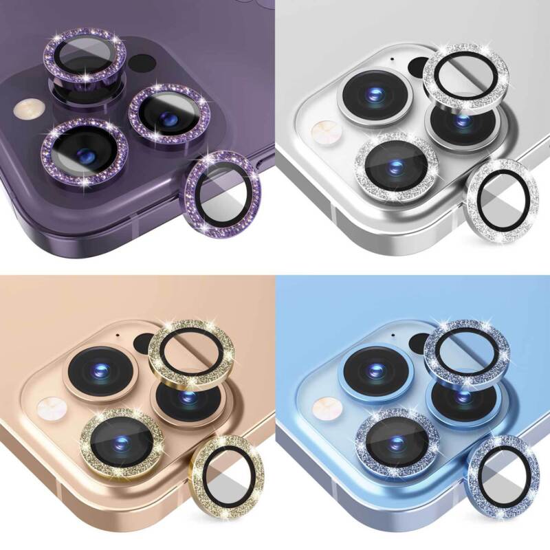 For iPhone 14 13 12 11 Pro Max Metal Camera Lens Glitter Cover Glass Protector