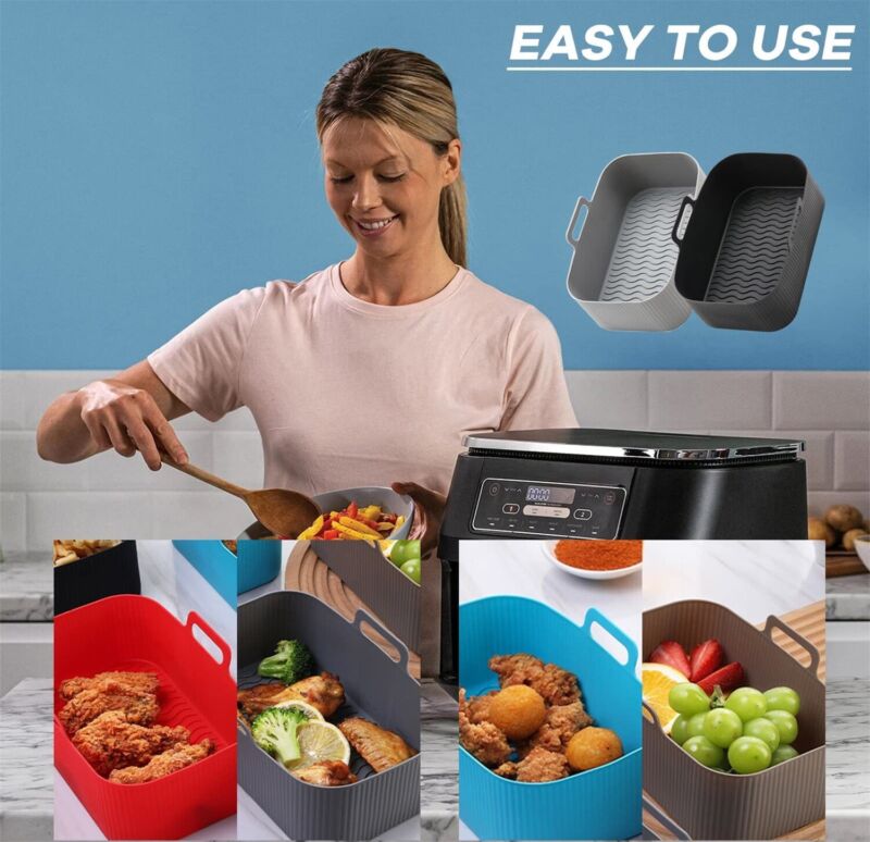 Air Fryer Durable Silicone Pot Basket Liner Rectangle Reusable Baking Tray