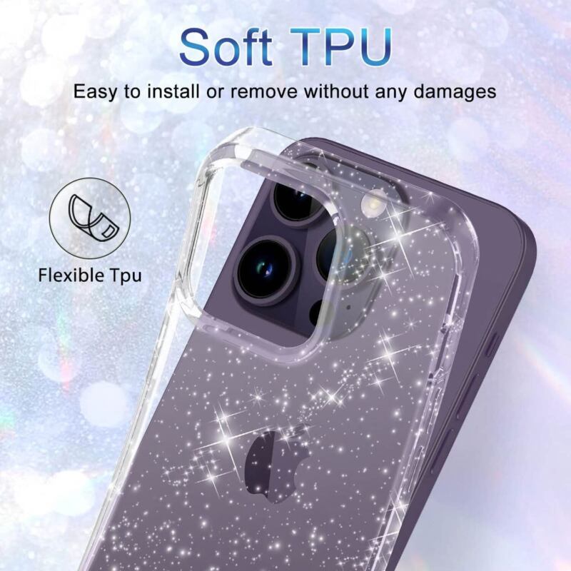 Fr Apple iPhone 14 Pro Max Plus Case Shockproof Crystal Clear Glitter Soft Cover