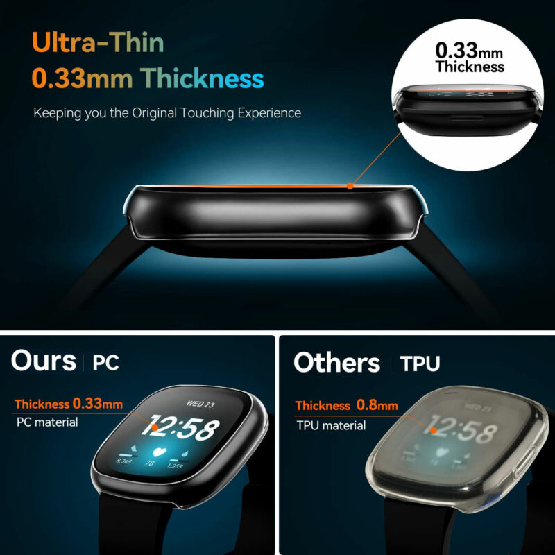 [2 Packs]For Fitbit Versa 4 Tempered Glass Full Cover Case Screen Protector Cover