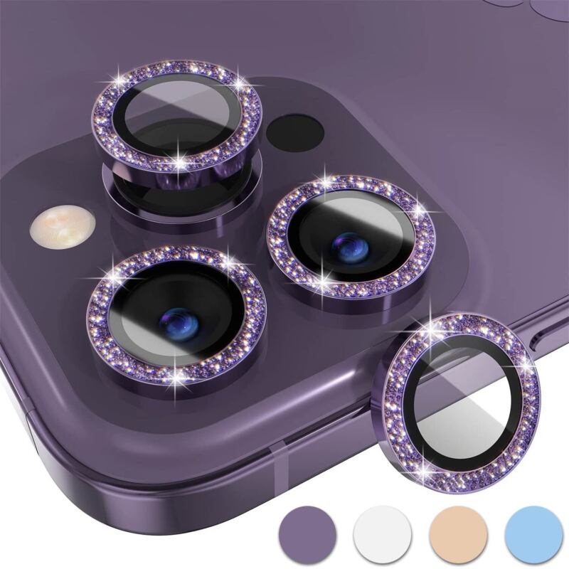 For iPhone 14 13 12 11 Pro Max Metal Camera Lens Glitter Cover Glass Protector