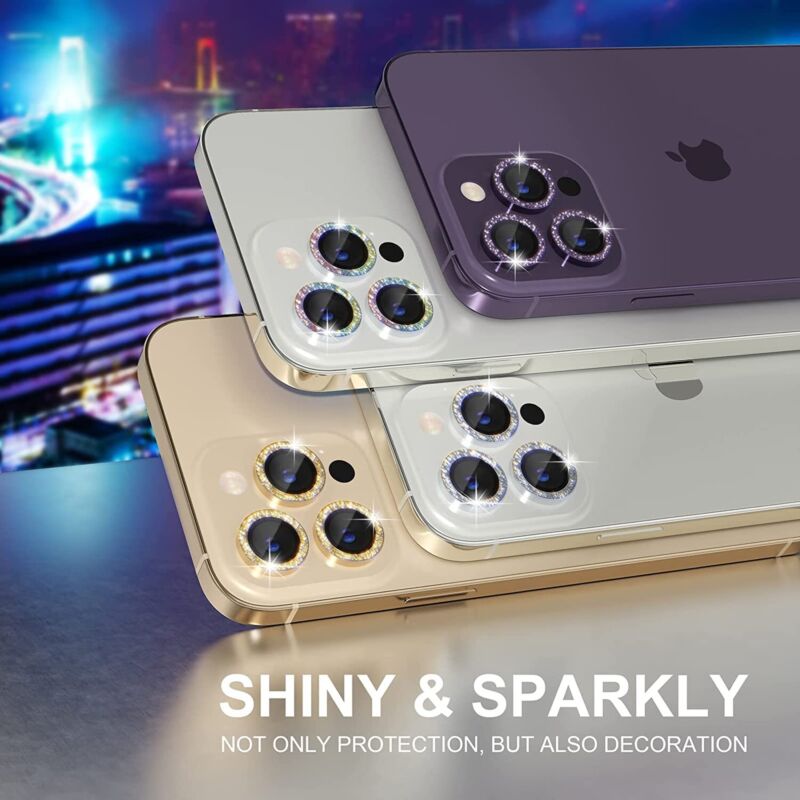 For iPhone 14 13 12 11 Pro Max Metal Camera Lens Glitter Cover Glass Protector