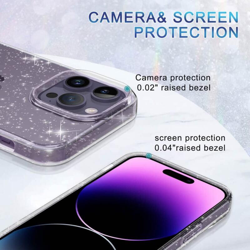 Fr Apple iPhone 14 Pro Max Plus Case Shockproof Crystal Clear Glitter Soft Cover