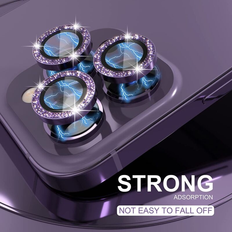 For iPhone 14 13 12 11 Pro Max Metal Camera Lens Glitter Cover Glass Protector