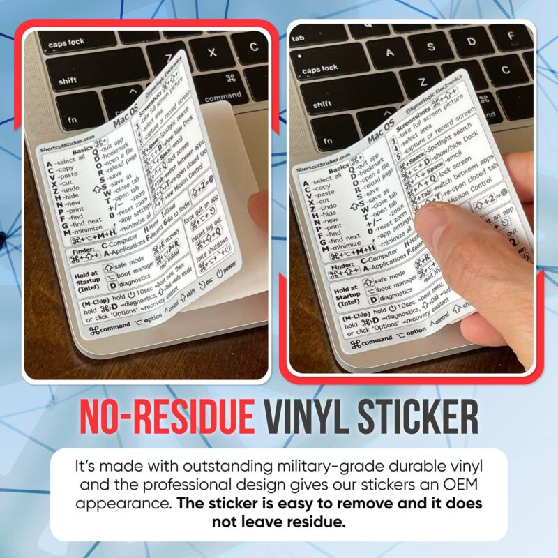For Macbook PC Laptop Windows Reference Guide Keyboard Shortcuts Sticker Adhesive