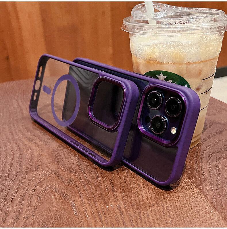 For iPhone 14 13 Pro Max Plus Clear Magsafe Case Plating Magnetic Shockprof Cover