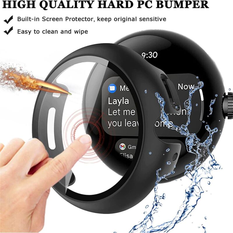 For Google Pixel Watch Case Clear 360 Full Body Cover Tempered Screen Protector