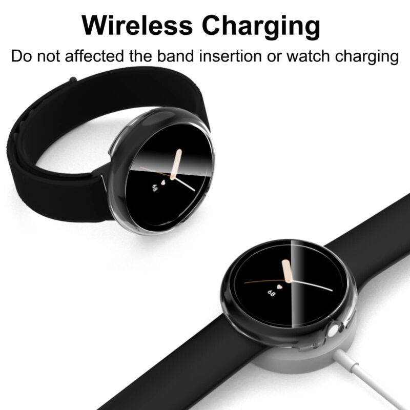 For Google Pixel Watch Case Clear 360 Full Body Cover Tempered Screen Protector