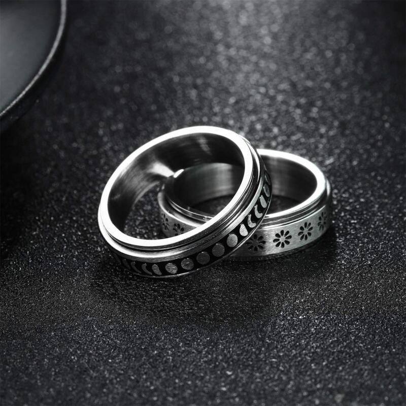 Anti-anxiety Spinner 35 Designs Fidget Rotating Stainless Steel Rings Band Black