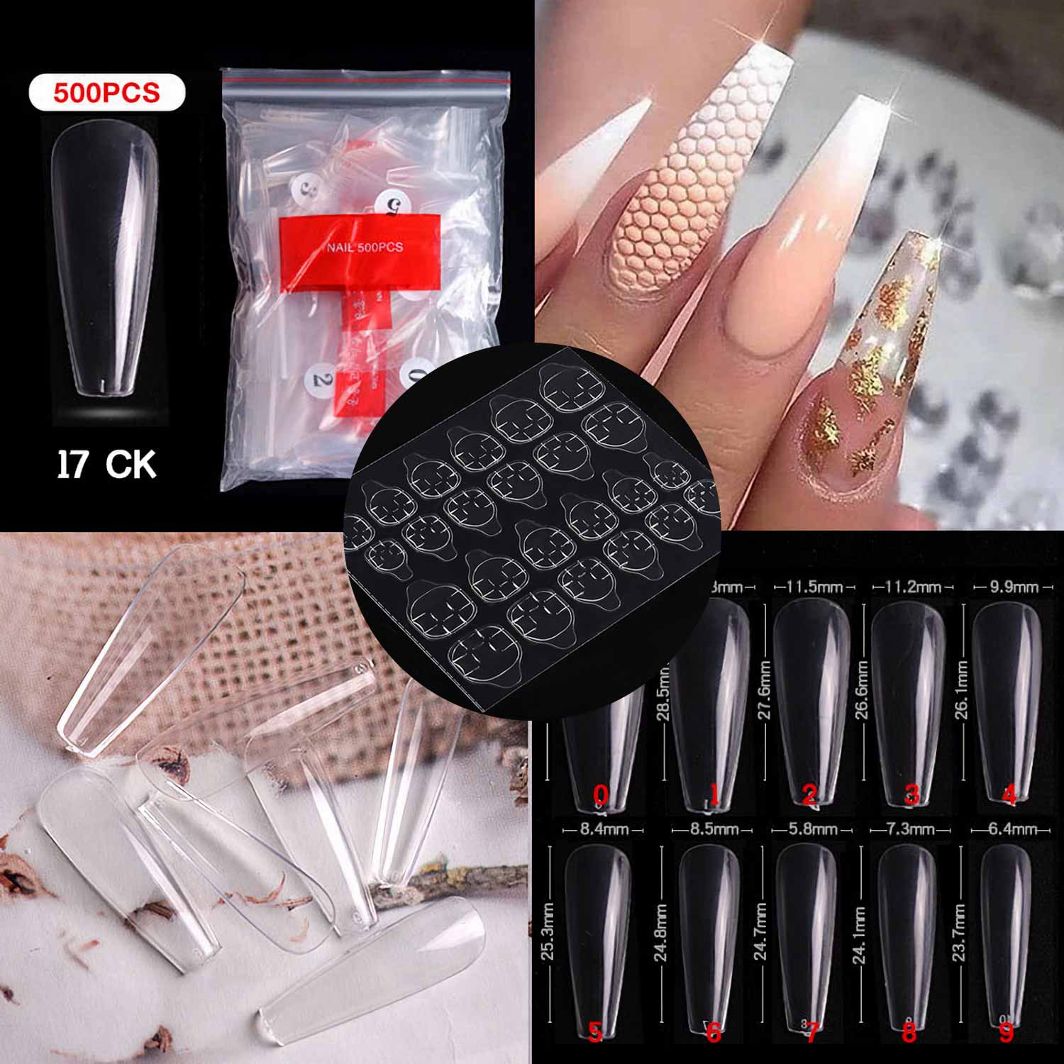 500Pcs Ballerina Nail Coffin Tips Long Art Full Cover Manicure Fake False Nails