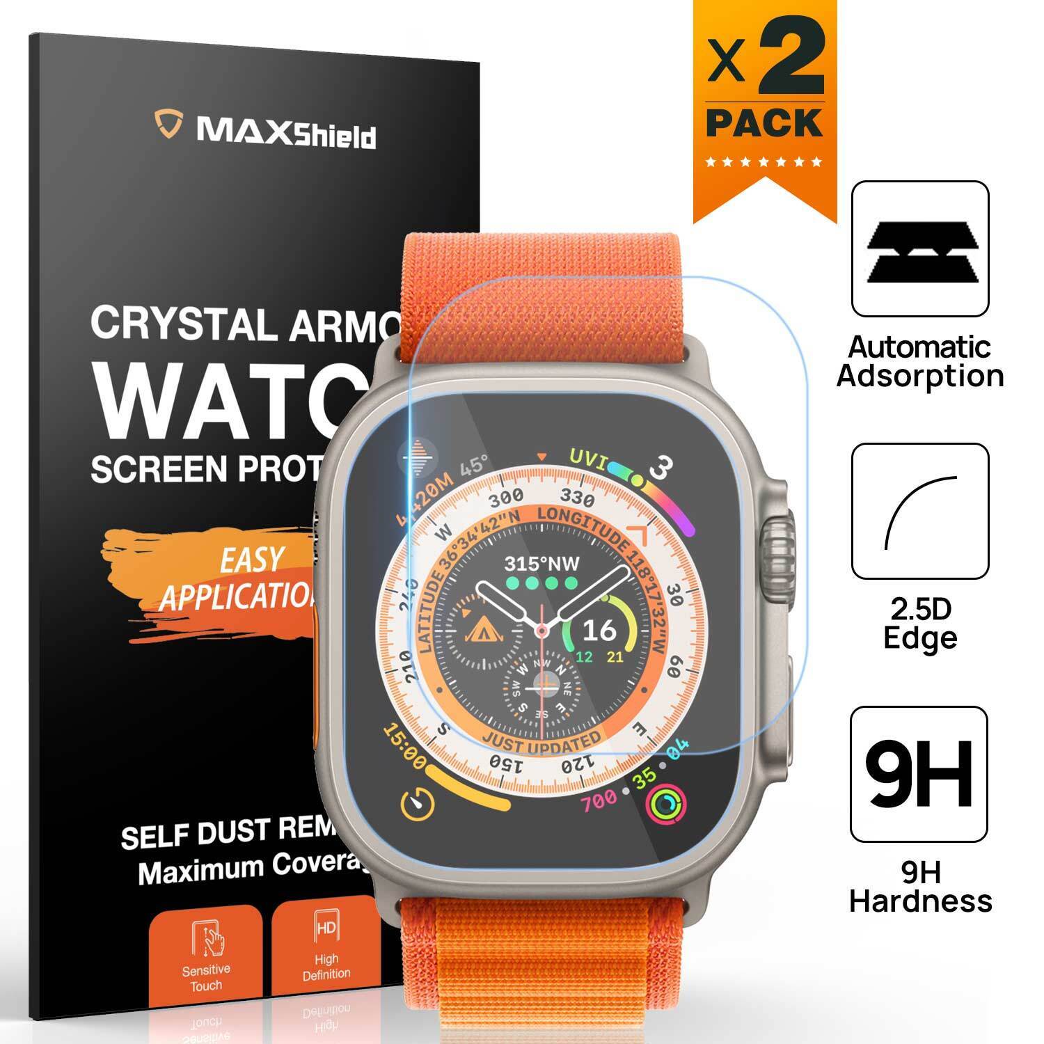 [2 Packs]For Apple Watch Ultra iwatch 49mm Full Coverage Tempered Glass Screen Protector