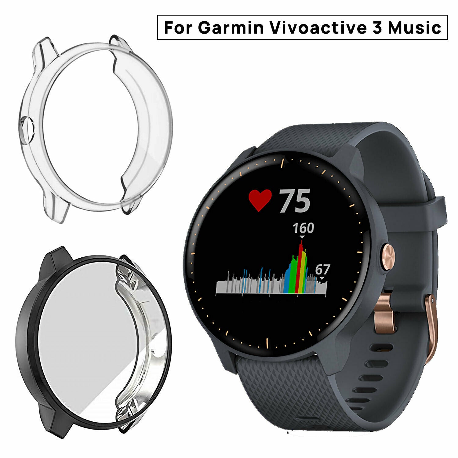 For Garmin Vivoactive 3 Music Shockproof Clear Case Full Cover Screen Protector