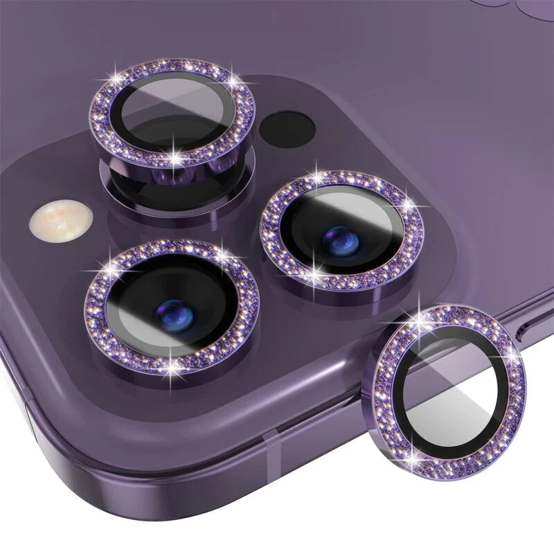 For iPhone 14 13 Pro Max Metal Camera Lens Glitter Cover Glass Protector