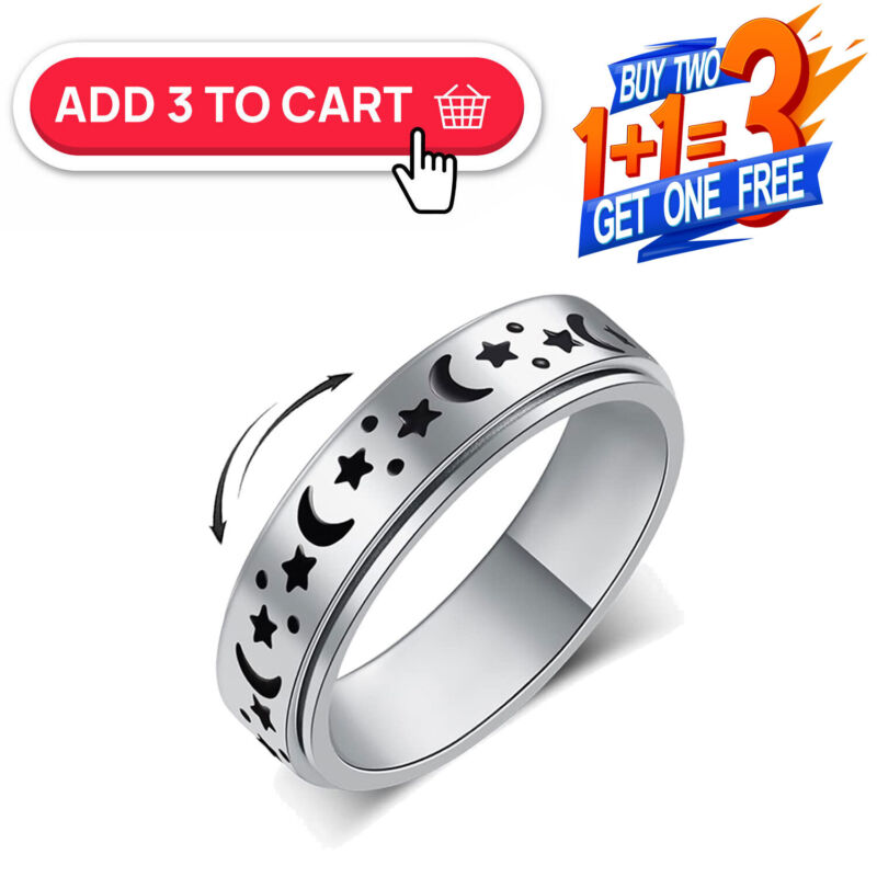 Anti-anxiety Spinner 35 Designs Fidget Rotating Stainless Steel Rings Band Black