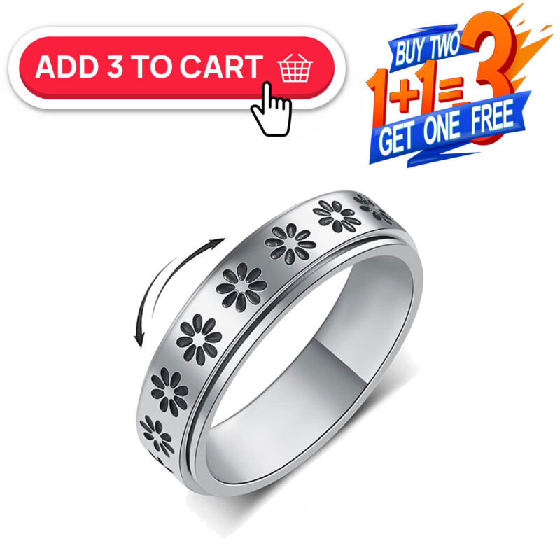 Anti-anxiety Spinner 35 Designs Fidget Rotating Stainless Steel Rings Band Black