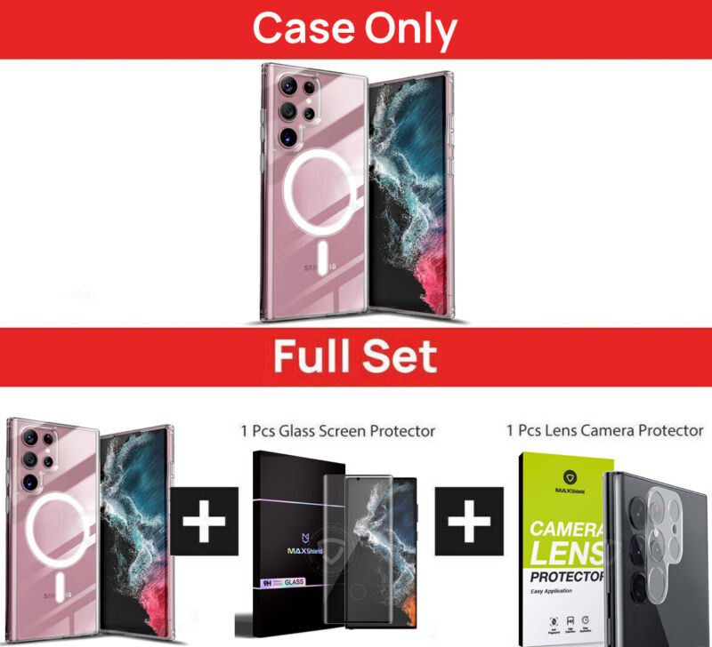 [FULL SET]For Samsung Galaxy S23 Ultra Plus Case Clear Magsafe Shockproof Magneti Cover
