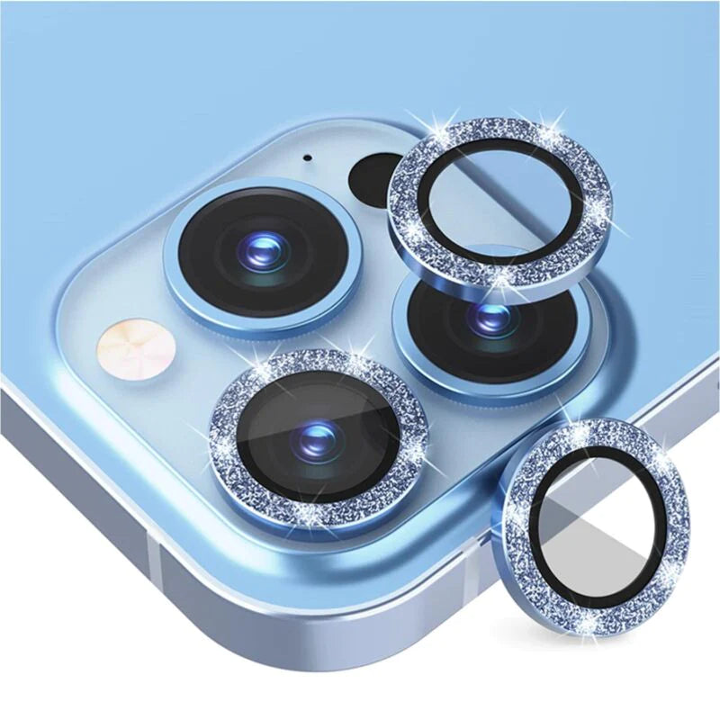 For iPhone 14 13 Pro Max Metal Camera Lens Glitter Cover Glass Protector
