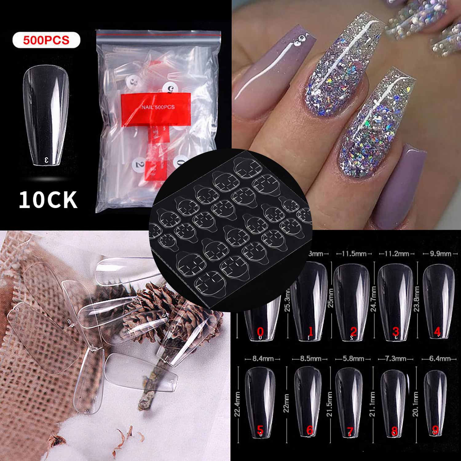 500Pcs Ballerina Nail Coffin Tips Long Art Full Cover Manicure Fake False Nails