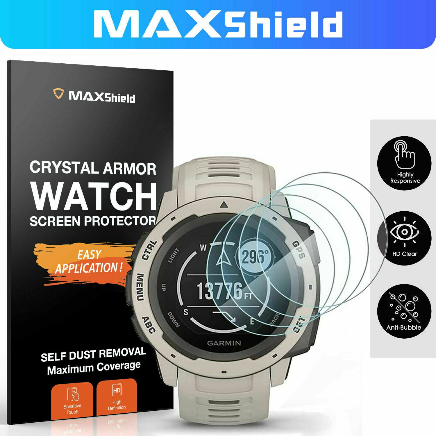 3 Pack For Garmin Instinct Solar Sports Tactical Tempered Glass Screen Protector