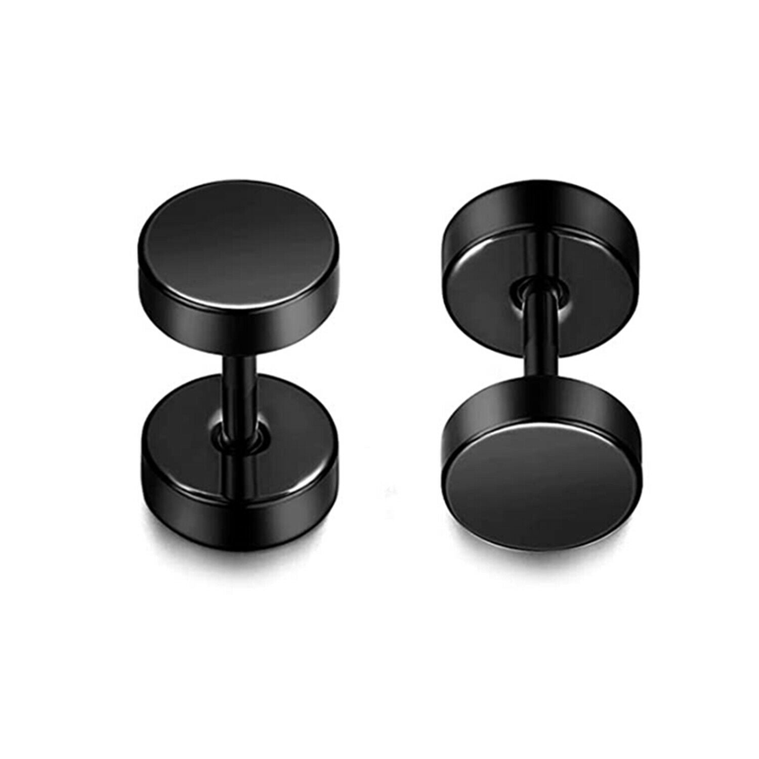 1/3 Pairs Black Flat Round Barbell Stud Earrings Stainless Steel Men Women Gym