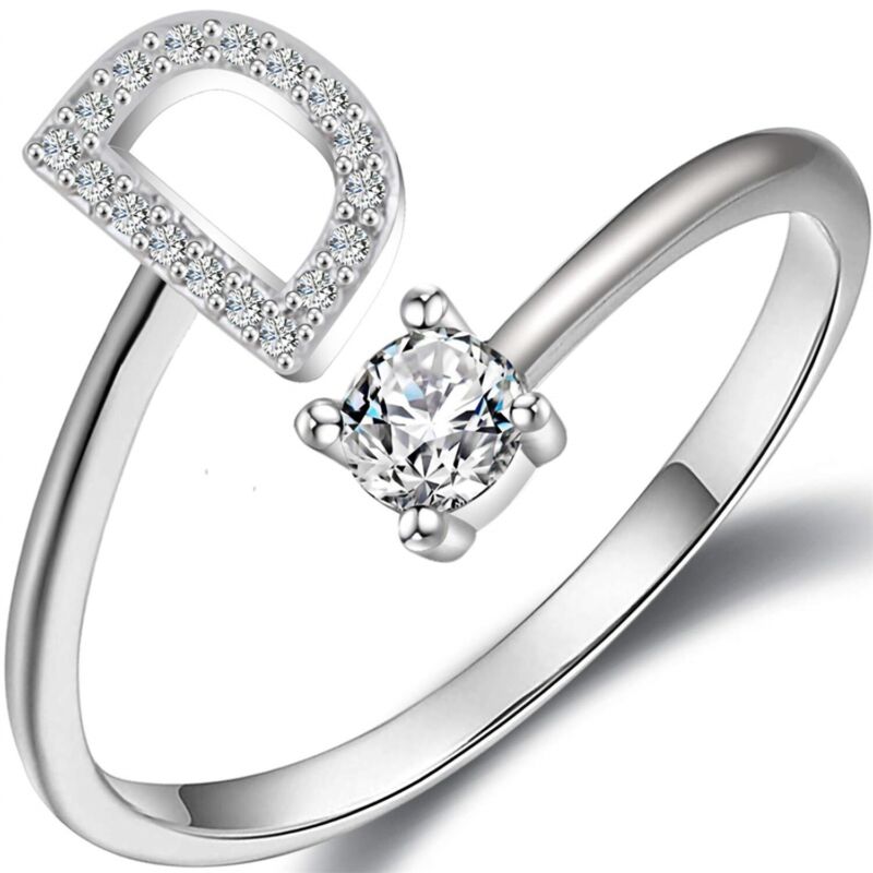 A-Z Initial Letters Silver Micro Zircon Rings Name Rings Adjustable Women AU